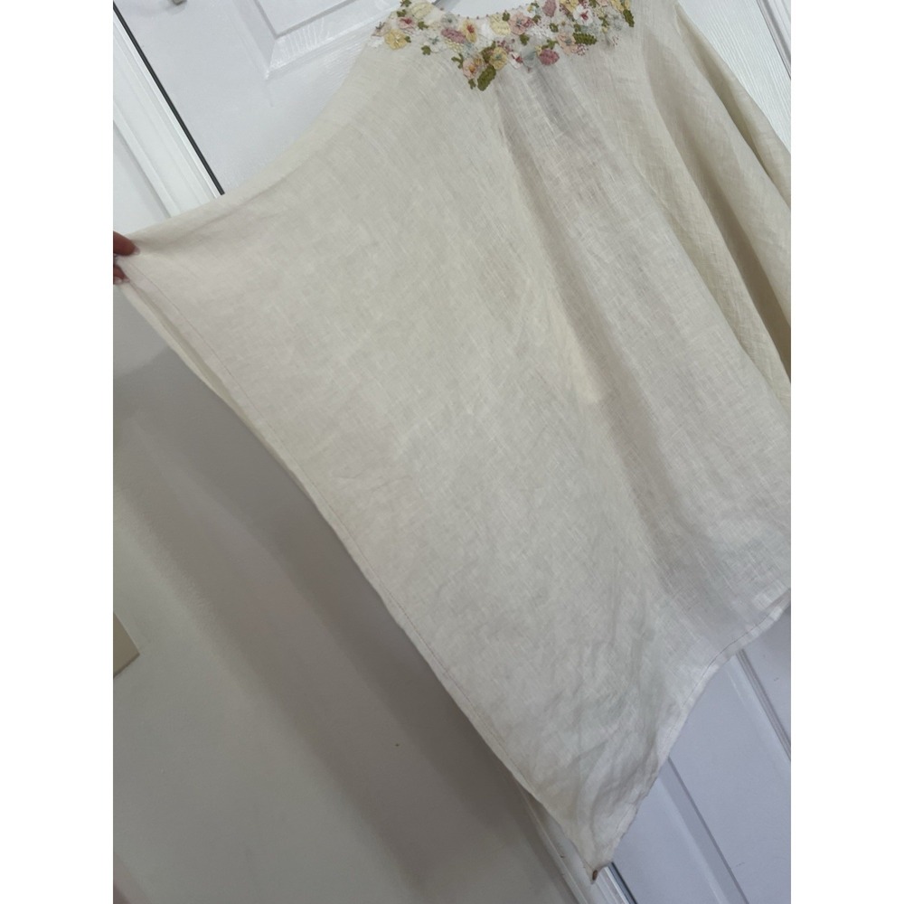 Péro Aneeth Arora 100% Linen Floral Embroidered Kaftan Poncho Tunic Sz 38 Luxury - Picture 11 of 16